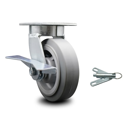 Service Caster 6 Inch Kingpinless Thermoplastic Rubber Wheel Caster with Brake and Swivel Lock SCC-KP30S620-TPRRF-SLB-BSL